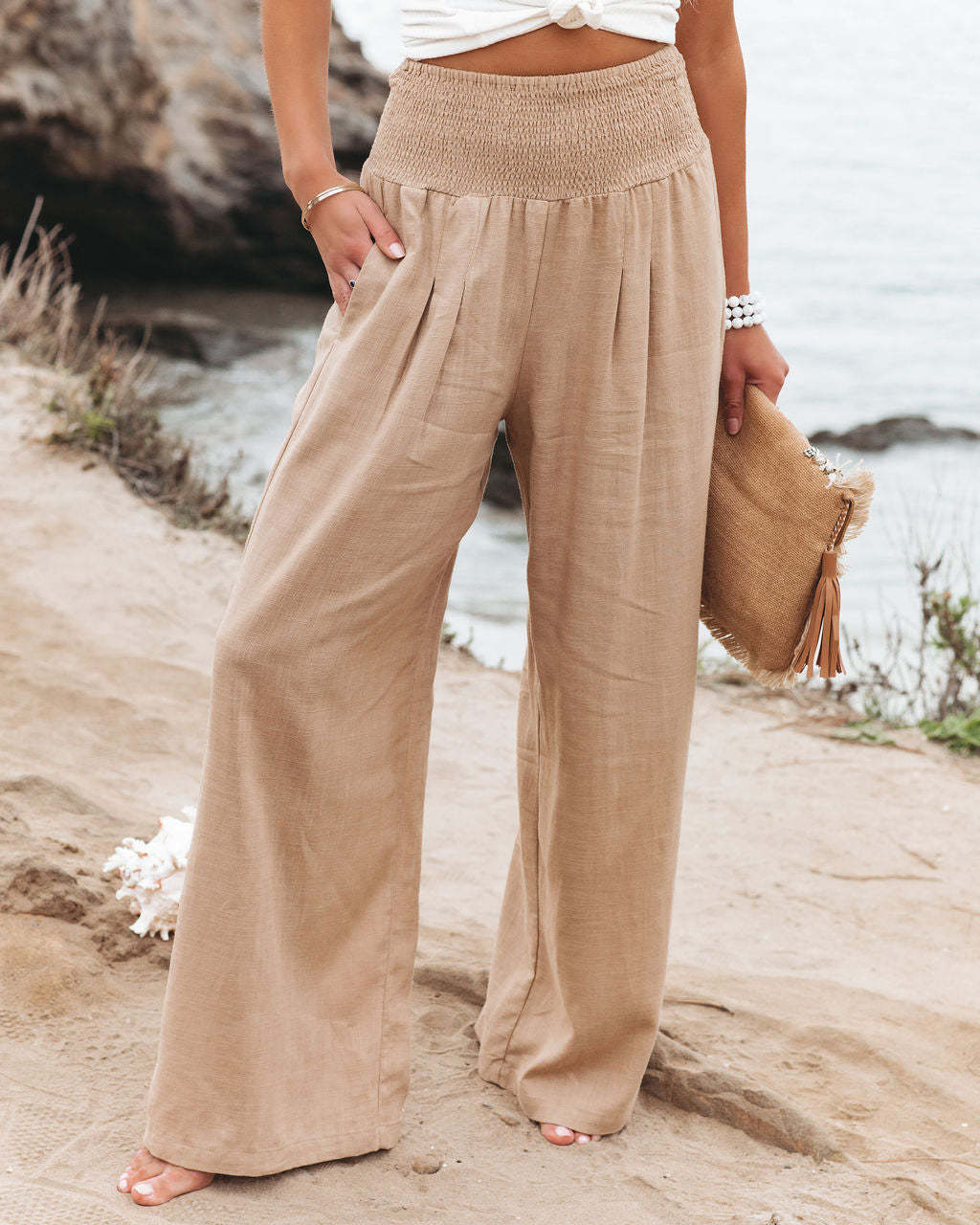 Désir Linen Trousers - Pantalona Model with Pockets and Elastane Coz