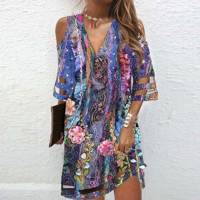 V Neck Summer Tie Dye Dresses